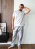 Men summer pajama set Grey T-shirt + Light Grey X Grey Glen Plaid Pants